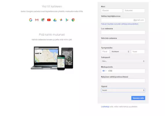 OnePlace - Asennus - Luo Google-tili